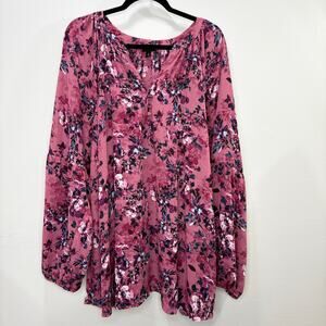 Torrid Size 5X Top Blouse Pink Floral Peasant Georgette Career Bloomcore